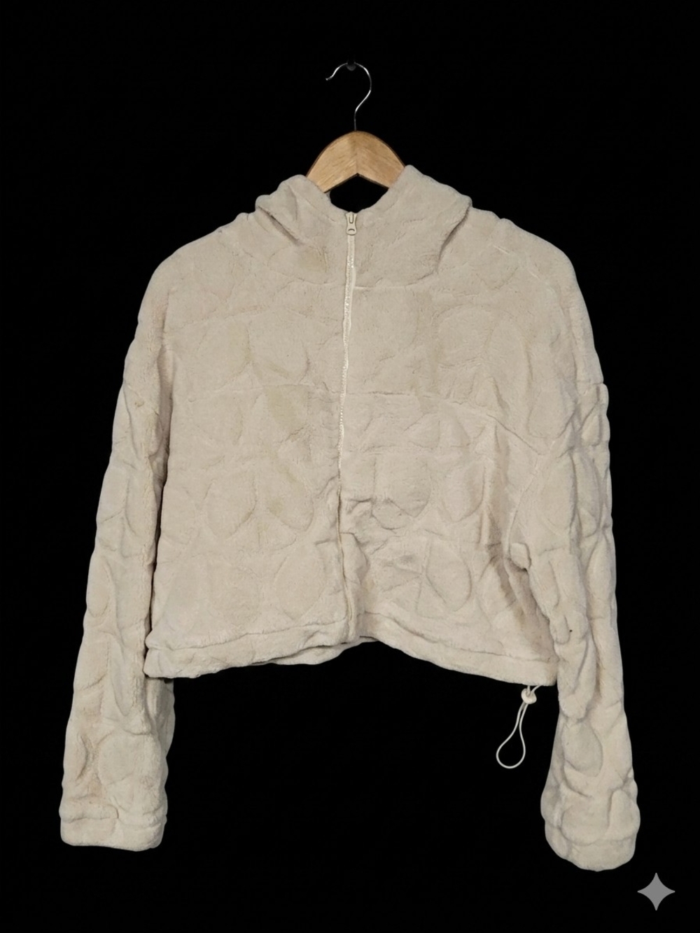 Without Walls Cream Quilted Plush Hooded Zip Jacket